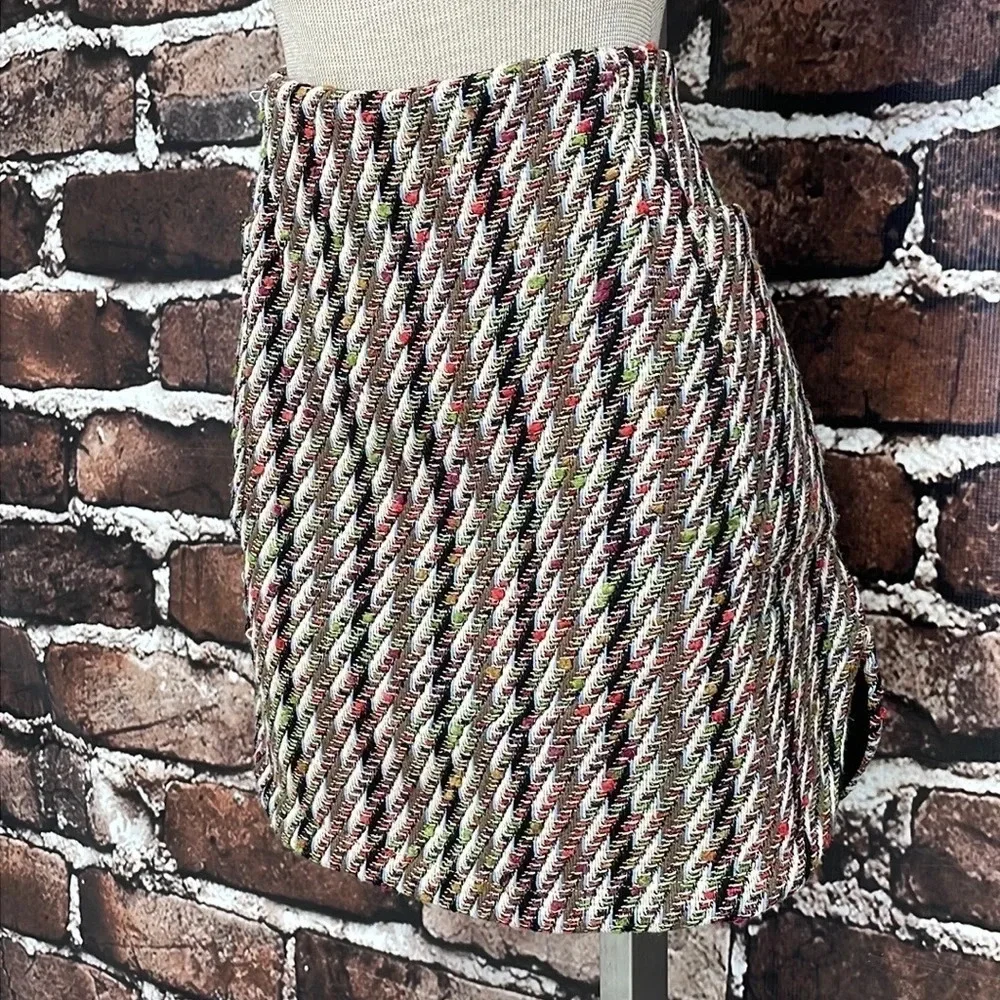 .OBJECT Tweed Skirt Mini Colorful Red Cream Size 40 - Picture 6 of 17